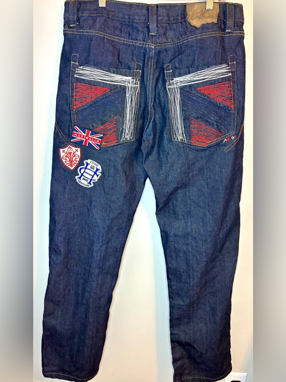 COOGI Jeans Mens 38x34 Baggy Embroidered Australia Patch Y2K Hip Hop Denim